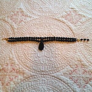 Elegant Black Faceted Teardrop Beaded Choker Necklace